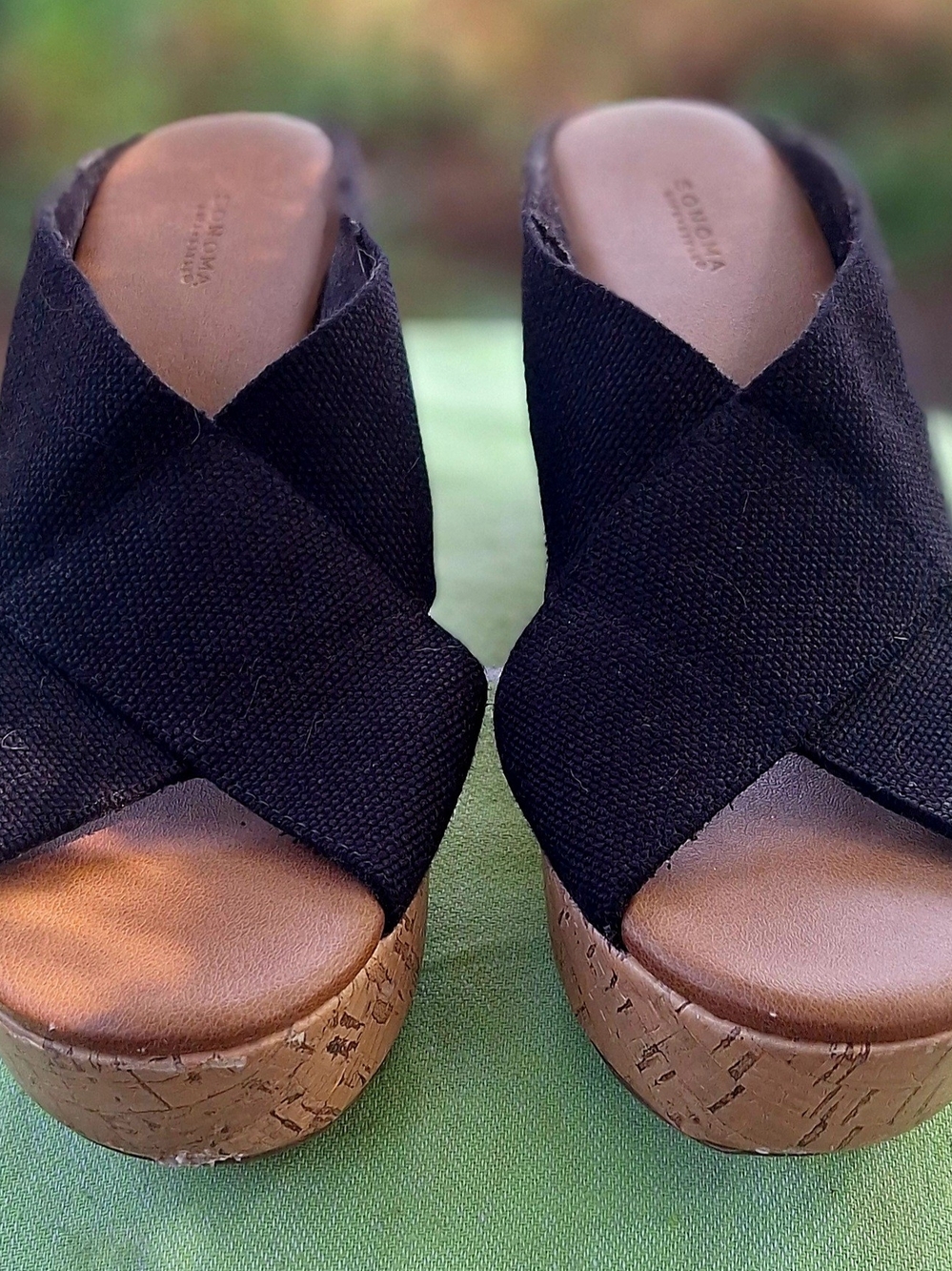 Sonoma Black Crisscross Cork Wedge Sandals - Women's